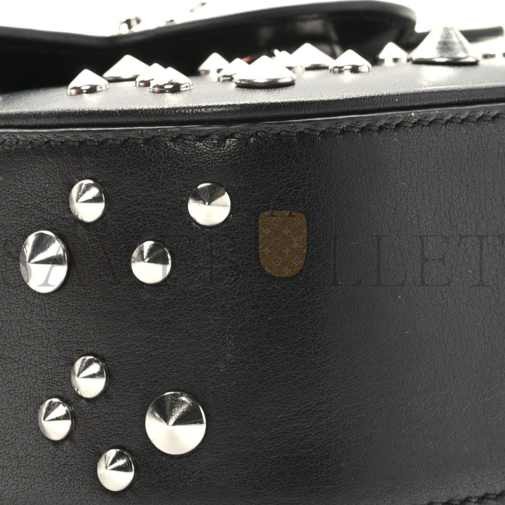 VERSACE GRAINED CALFSKIN SPIKED MICRO LA MEDUSA BAG BLACK  (17*14*6cm)