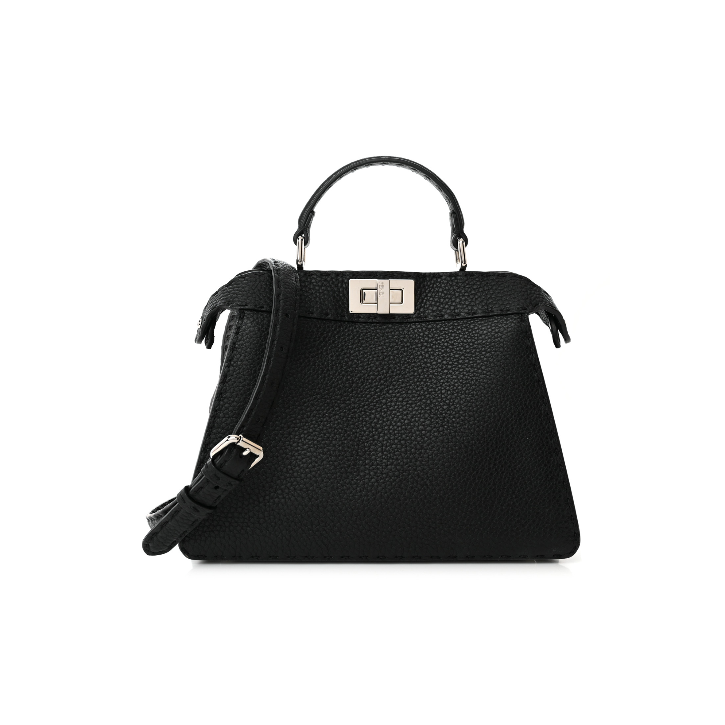 FENDI CUOIO ROMANO SELLERIA SMALL PEEKABOO I SEE U SATCHEL BLACK CAMEL SUNFLOWER (27*20*11cm)