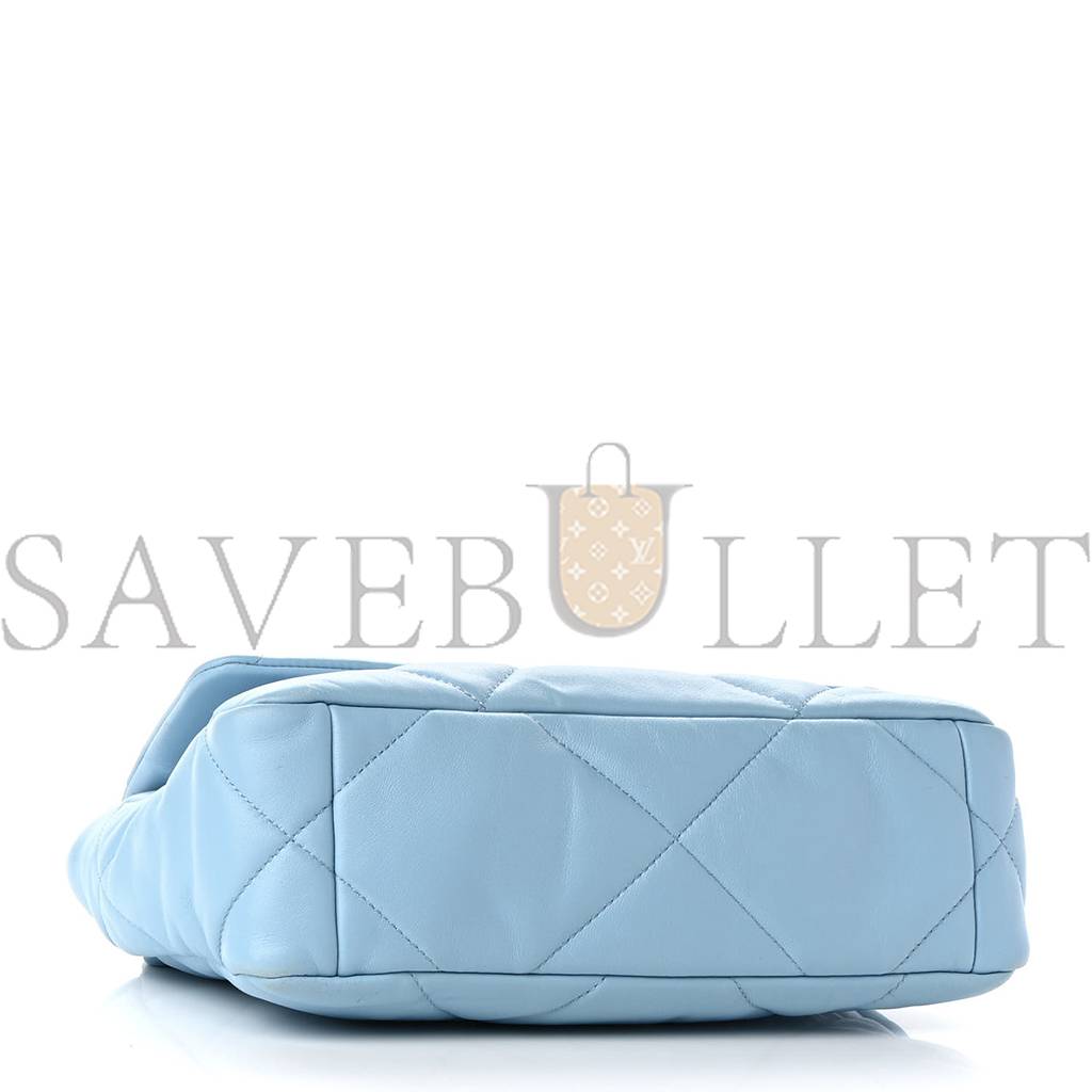 CHANEL LAMBSKIN QUILTED MEDIUM CHANEL 19 FLAP LIGHT BLUE SILVER HARDWARE (25*17*8cm)