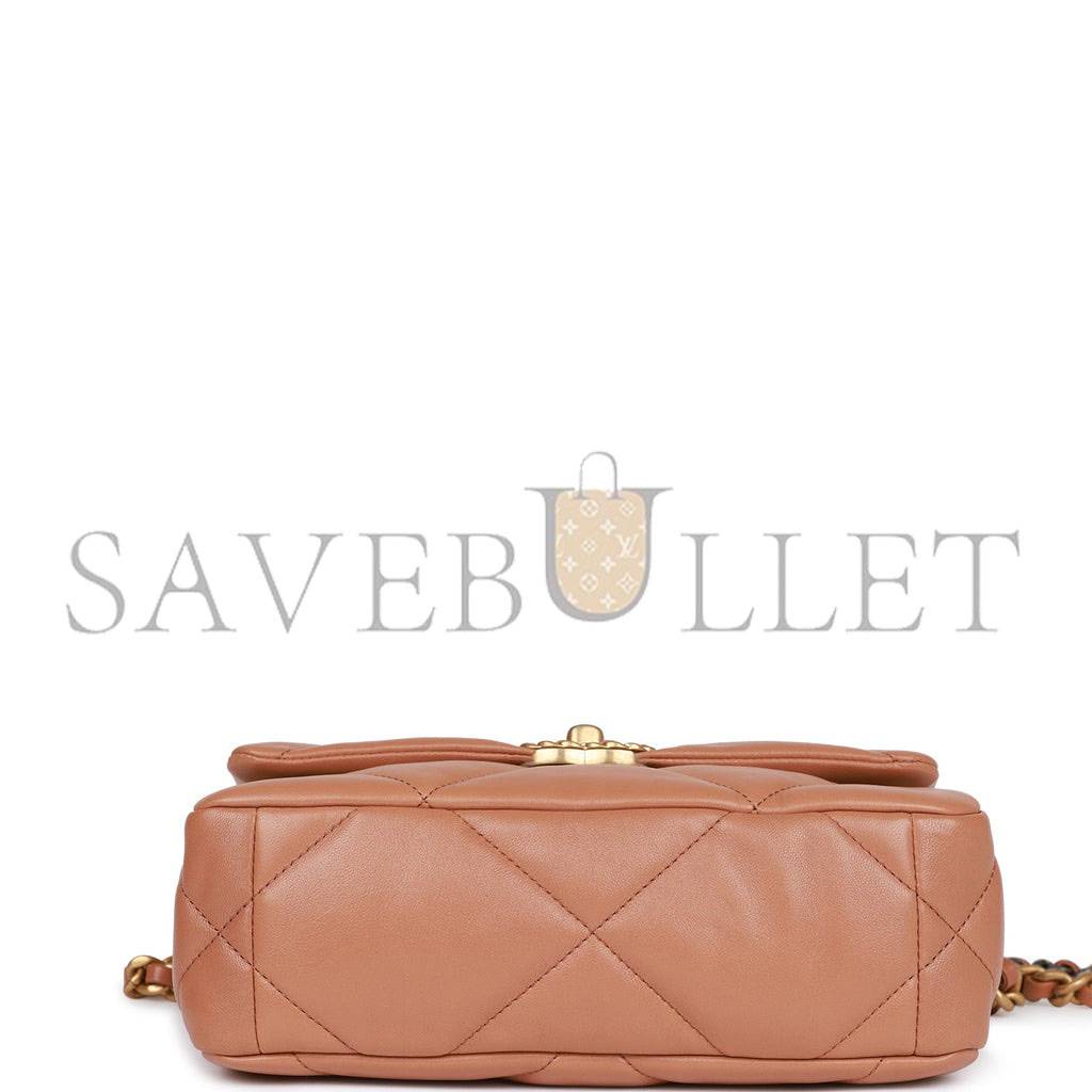 CHANEL MEDIUM 19 FLAP BAG CARAMEL CALFSKIN MIXED HARDWARE (25*16*9cm)