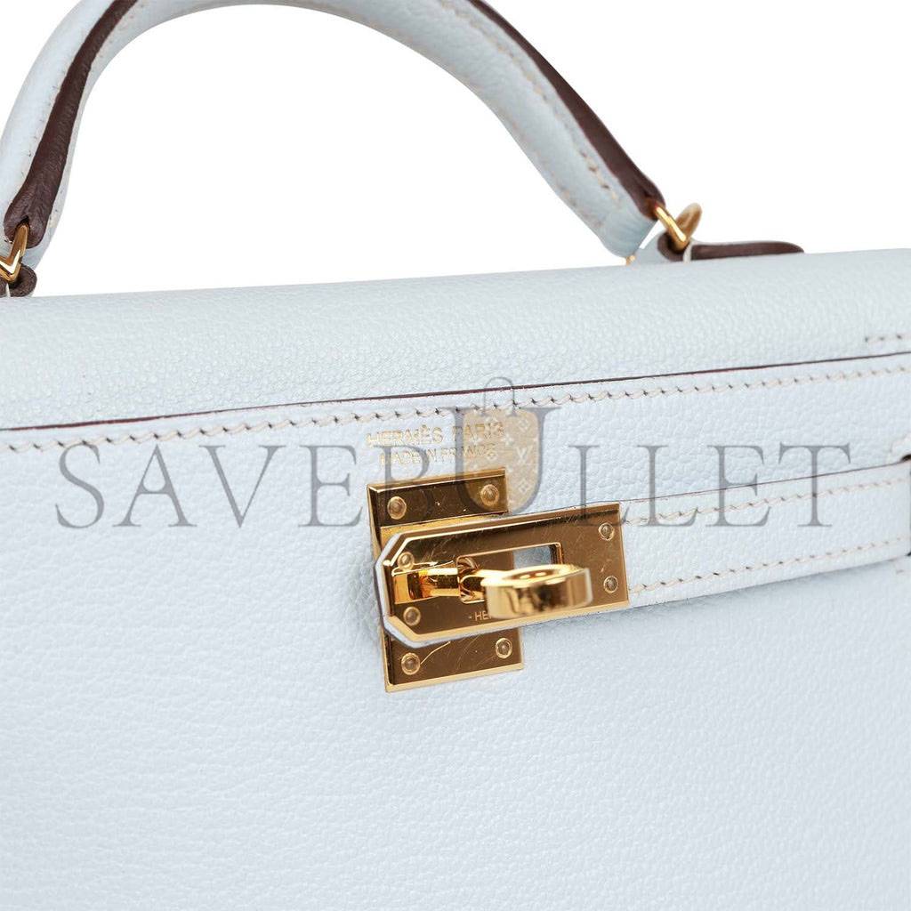 HERMES MINI HERMES KELLY SELLIER 20 BLEU BRUME CHEVRE GOLD HARDWARE (19*12*5.5cm)