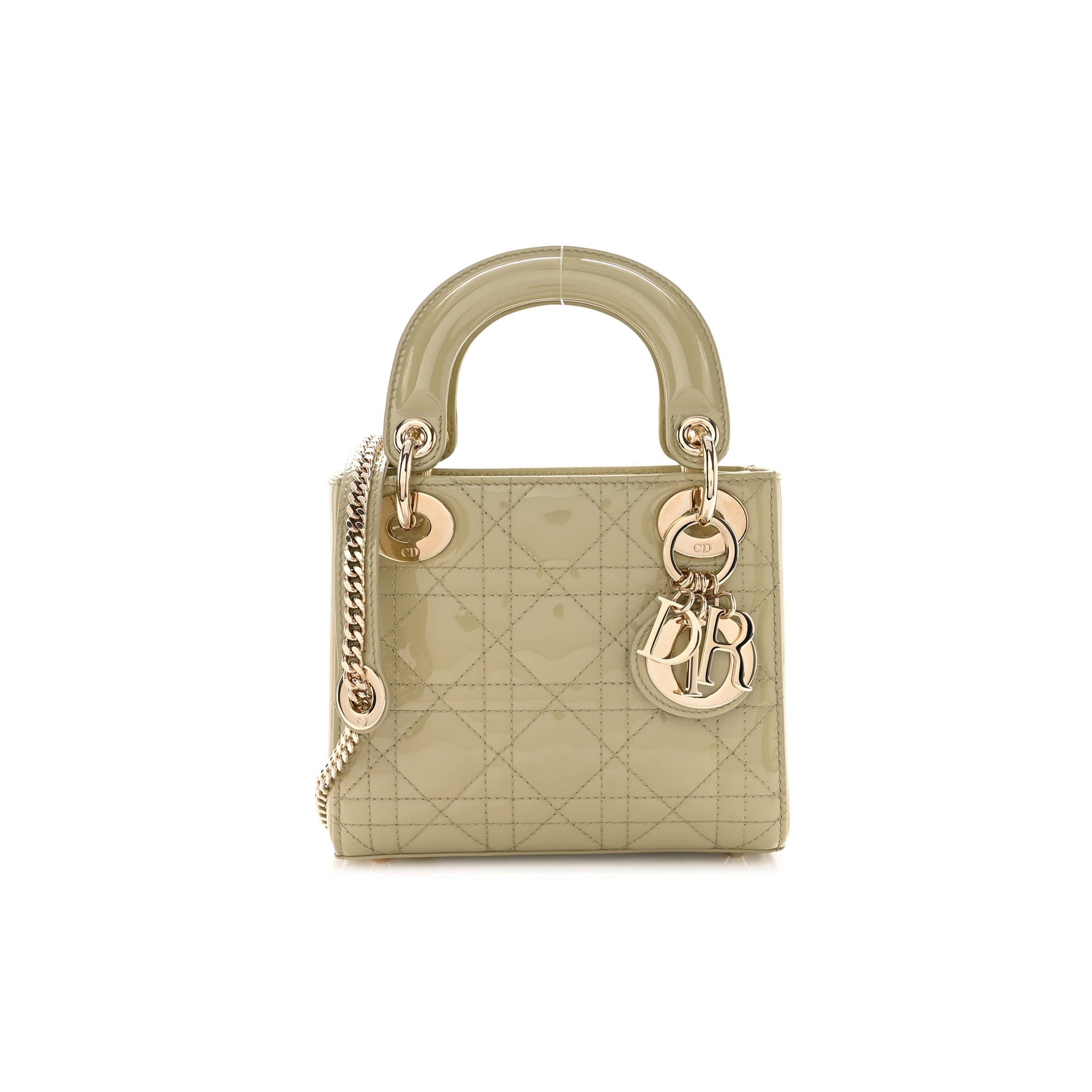 DIOR PATENT CANNAGE MINI LADY DIOR SAGE GREEN (17*15*7cm)